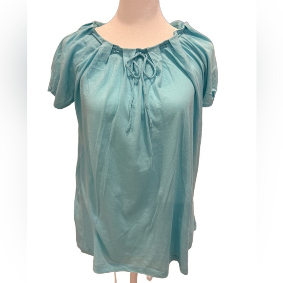 J. Crew Tops - J Crew Aqua Blue Tie Neck Top size Small